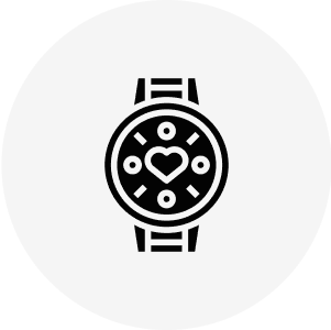 Watch icon with heart and dots.